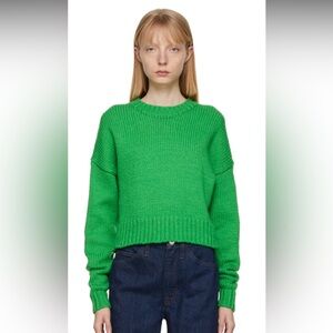 FRAME Oversized Crop Crew Sweater Grass Green Medium